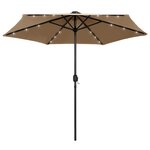 vidaXL Parasol avec LED et mât en aluminium 270 cm Taupe