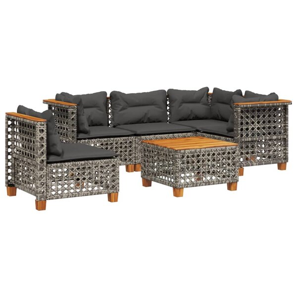 vidaXL Salon de jardin 6 Pièces avec coussins gris résine tressée