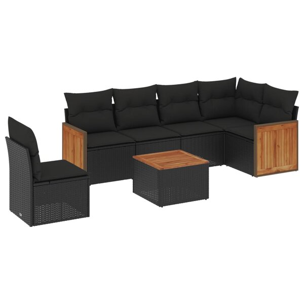 vidaXL Salon de jardin 7 Pièces avec coussins noir résine tressée