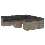 vidaXL Salon de jardin avec coussins 12 Pièces gris résine tressée