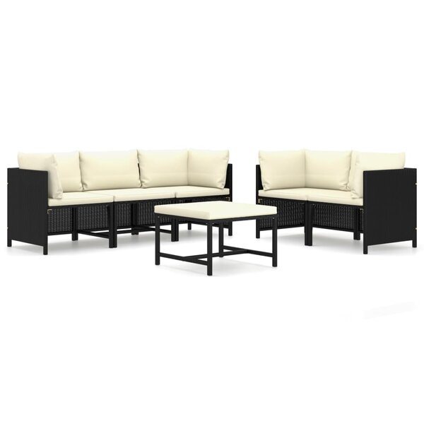 vidaXL Salon de jardin 6 Pièces avec coussins Résine tressée Noir