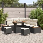 Ensemble de canapé de jardin de 8 pièces avec coussins noir poly rotin acacia
