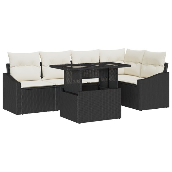 vidaXL Set de canapé de jardin 6 pièces avec coussins en rattan synthétique noir