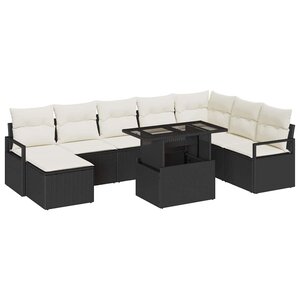 vidaXL Ensemble de canapé de jardin 9 Pièces Noir Poly rotin