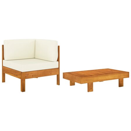 vidaXL Salon de jardin 2 Pièces avec coussins blanc crème Bois d'acacia