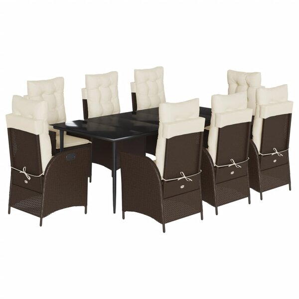 vidaXL Ensemble à manger de jardin et coussins 9 Pièces marron poly rotin