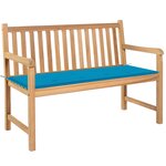 vidaXL Banc de jardin avec coussin bleu 120 cm Bois de teck