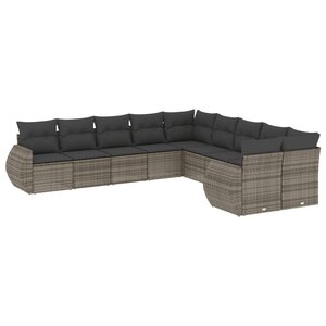 vidaXL Salon de jardin avec coussins 10 Pièces gris résine tressée