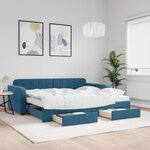vidaXL Lit de jour avec gigogne et tiroirs bleu 90x200 cm velours
