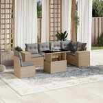 vidaXL Salon de jardin avec coussins 7 Pièces beige résine tressée