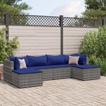 vidaXL Salon de jardin 6 Pièces avec coussins Gris Résine tressée