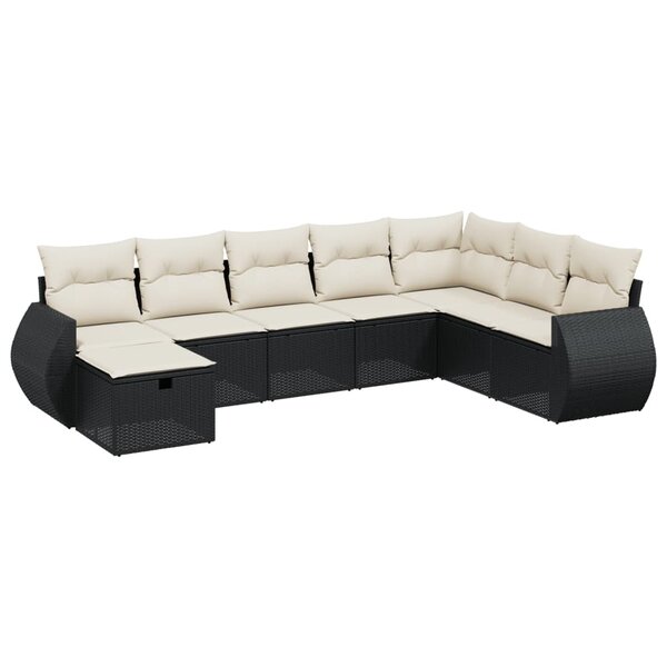 vidaXL Salon de jardin 8 Pièces avec coussins noir résine tressée