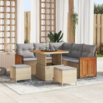 Ensemble de canapé de jardin 8 pièces avec coussins en poly rotin beige Acacia