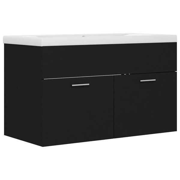 vidaXL Armoire d'évier avec lavabo intégré Noir Aggloméré