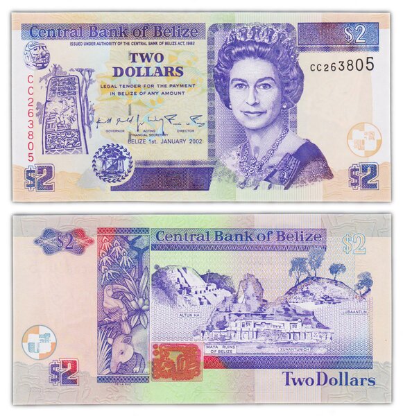 Billet de collection 2 dollars 2002 belize - neuf - p60b