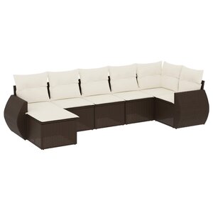 vidaXL Salon de jardin avec coussins 7 Pièces marron résine tressée