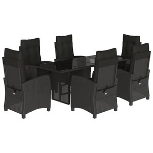 vidaXL Ensemble à manger de jardin coussins 7Pièces Noir Résine tressée