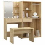 vidaXL Ensemble de coiffeuse avec LED Chêne Sonoma Bois d'ingénierie