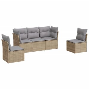 vidaXL Salon de jardin avec coussins 5 Pièces beige résine tressée