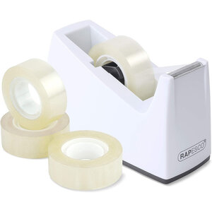 Dévidoir ruban adhésif + 4 rouleaux rapesco couleur blanc