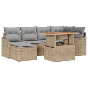 vidaXL Ensemble de canapé de jardin 7 Pièces Beige Poly rotin