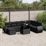 vidaXL Salon de jardin 9 Pièces avec coussins noir résine tressée