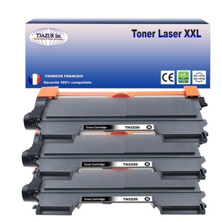 3 Toners  compatibles avec  Brother TN2220  TN2010 pour Brother Fax 2840  Fax 2845  Fax 2940 - 2600 pages - T3AZUR