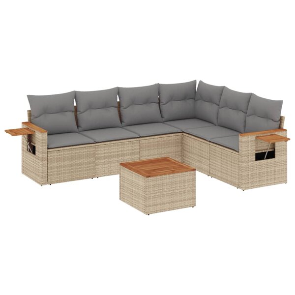 vidaXL Salon de jardin avec coussins 7 Pièces beige résine tressée