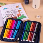 Trousse à crayons Milan Collection 430 à 2 niveaux avec 2 gommes  un taille-crayon  un crayon  un stylo à bille P1 Touch Blue  une règle  12 crayons de couleur et 18 marqueurs - Bleu