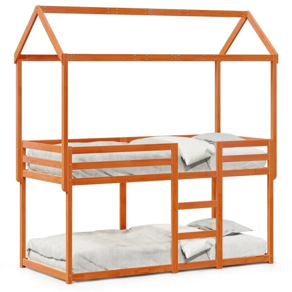 vidaXL Lit superposé avec toit cire marron 90x200cm bois de pin massif