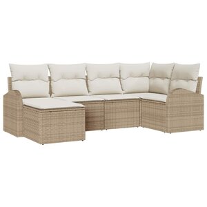 vidaXL Ensemble de canapé de jardin 6 Pièces Beige polyrotin