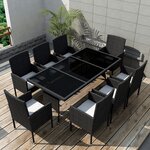 vidaXL Salon de jardin 9 Pièces avec coussins Résine tressée Noir