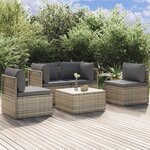 vidaXL Salon de jardin 5 Pièces avec coussins Gris Résine tressée