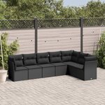 vidaXL Salon de jardin 7 Pièces avec coussins noir résine tressée