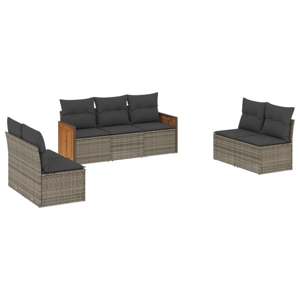 vidaXL Salon de jardin avec coussins 7 Pièces gris résine tressée