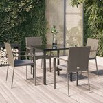 vidaXL Ensemble à manger de jardin coussins 5 Pièces noir et gris