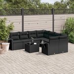 vidaXL Salon de jardin 9 Pièces avec coussins noir résine tressée