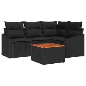 vidaXL Ensemble de canapé de jardin avec coussin 5 Pièces Noir polyrotin