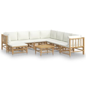 vidaXL Salon de jardin 9 Pièces avec coussins blanc crème bambou