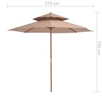 vidaXL Parasol double avec mât en bois 270 cm Taupe