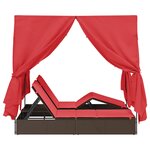 vidaXL Chaise Longue Double Jeu de 2 Marron et Rouge Rattan et Polyester
