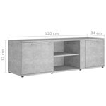 vidaXL Meuble TV Gris béton 120x34x37 cm Bois d’ingénierie