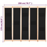 vidaXL Cloison de séparation 5 panneaux Noir 200 x 170 x 4 cm Tissu