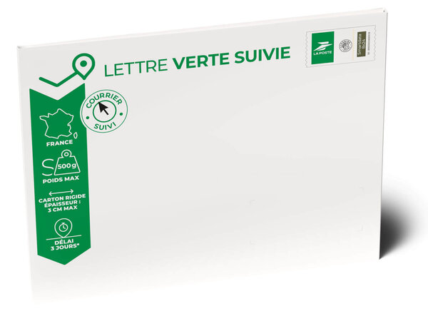 Prêt-à-Poster - Lettre verte suivie - S - Pochette cartonnée 33 x 25 cm - Épaisseur 3cm
