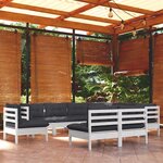 vidaXL Salon de jardin 9 Pièces avec coussins blanc bois de pin massif