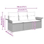 vidaXL Ensemble de Canapé de Jardin 3 Pièces avec Coussins Beige Poly Rattan