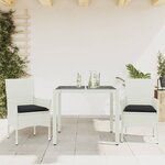 vidaXL Ensemble à manger de jardin et coussins 3 Pièces blanc rotin verre