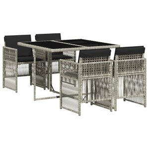 vidaXL Ensemble à manger de jardin et coussins 5 Pièces gris clair rotin