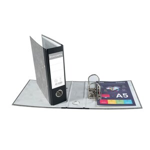 Classeur à levier papier marbre gris dos de 70mm - A5 vertical. Gris-dos noir x 10 EXACOMPTA