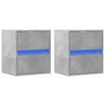 vidaXL Tables de chevet murales avec lumières LED 2 Pièces gris béton